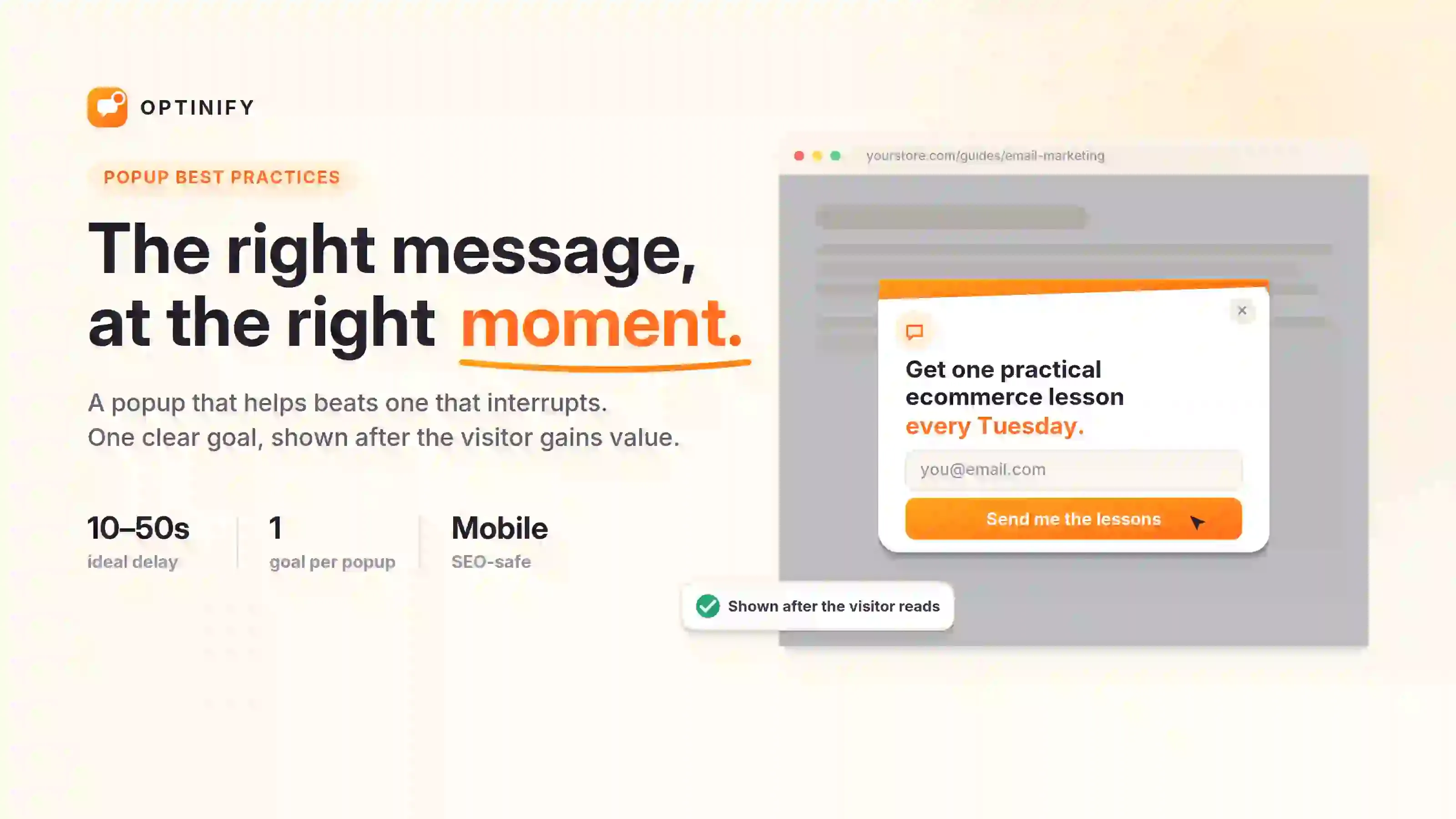 Website popup shown after a visitor reads an article, illustrating the right message at the right moment