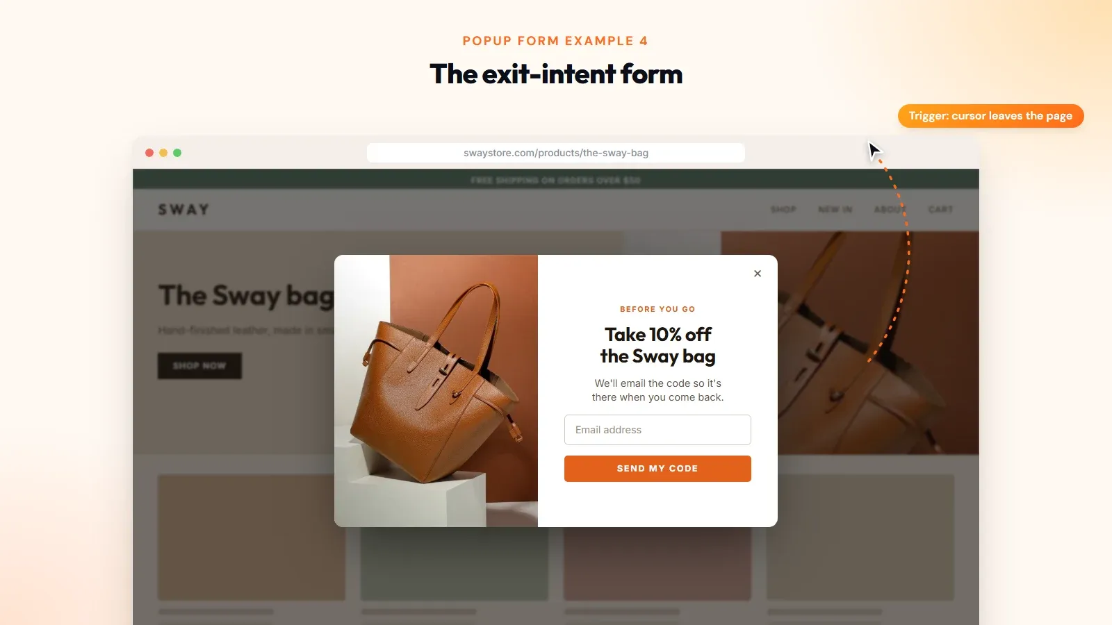 Exit intent popup form