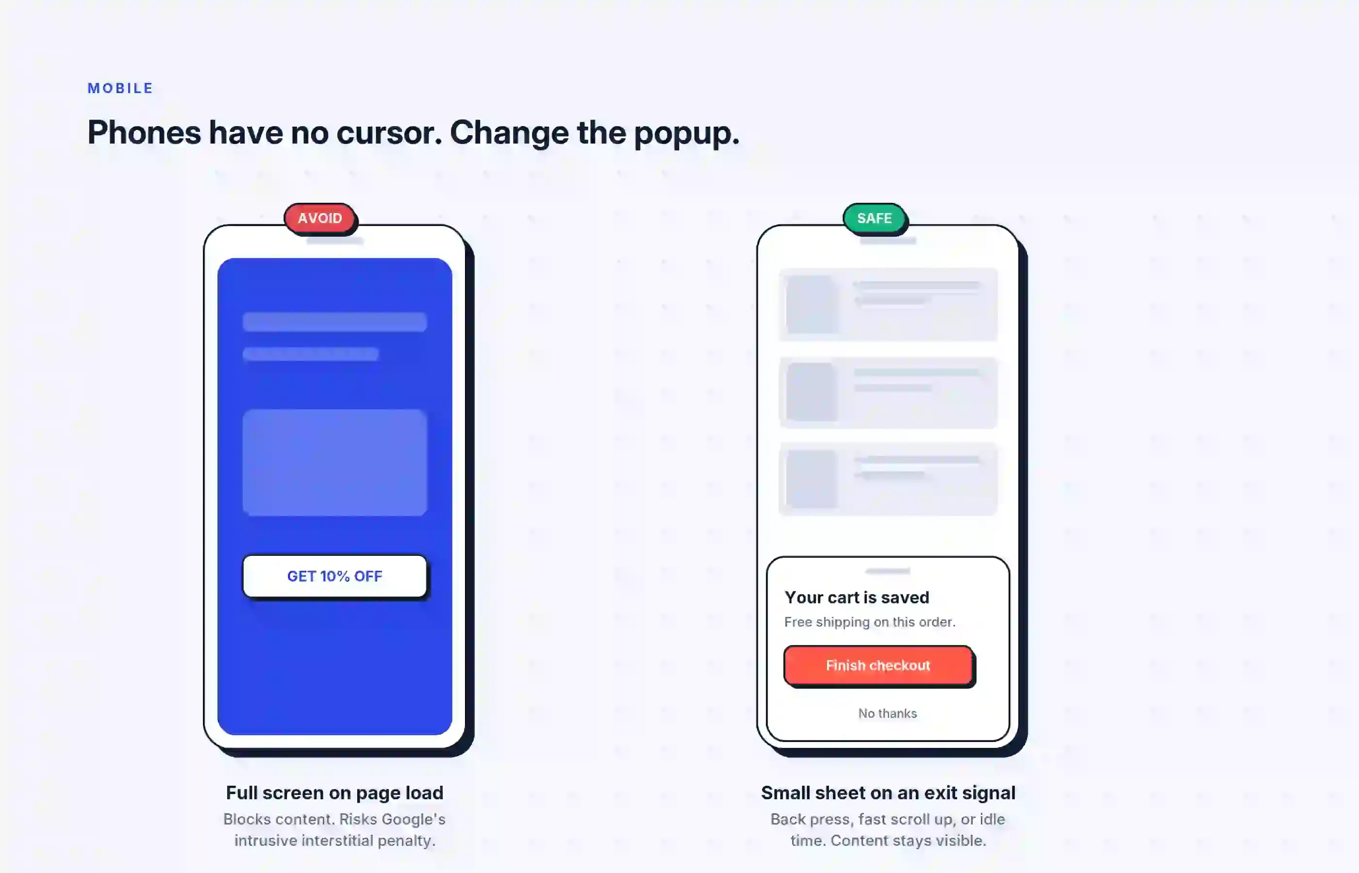 mobile cart popup rules