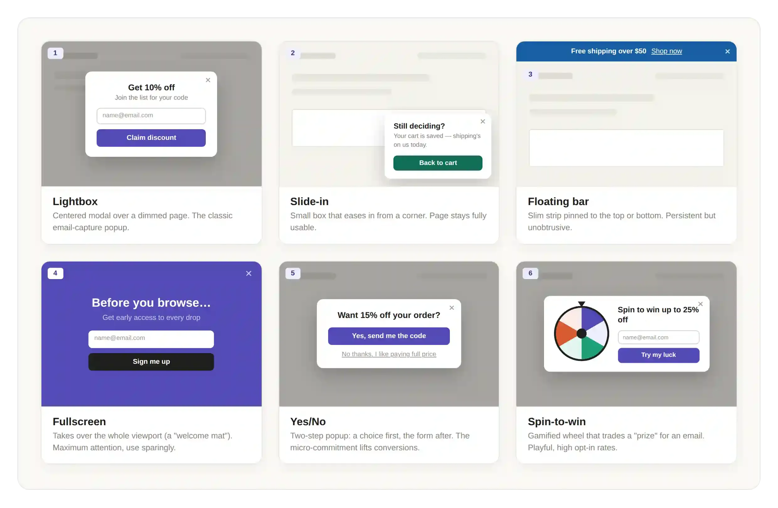 types of popups