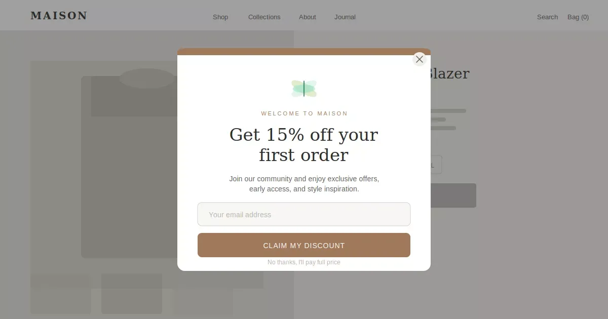Welcome popup